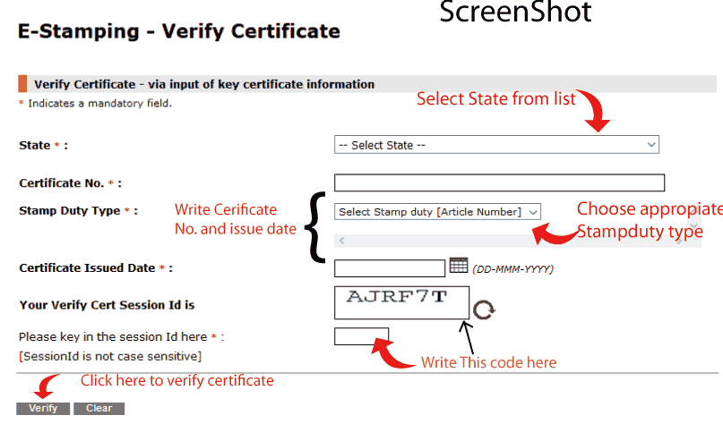 Fill details in e-stamp Certificate shcilestamp form