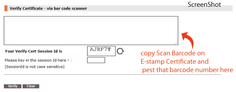 verify e-stamp Certificate using shcilestamp barcode method